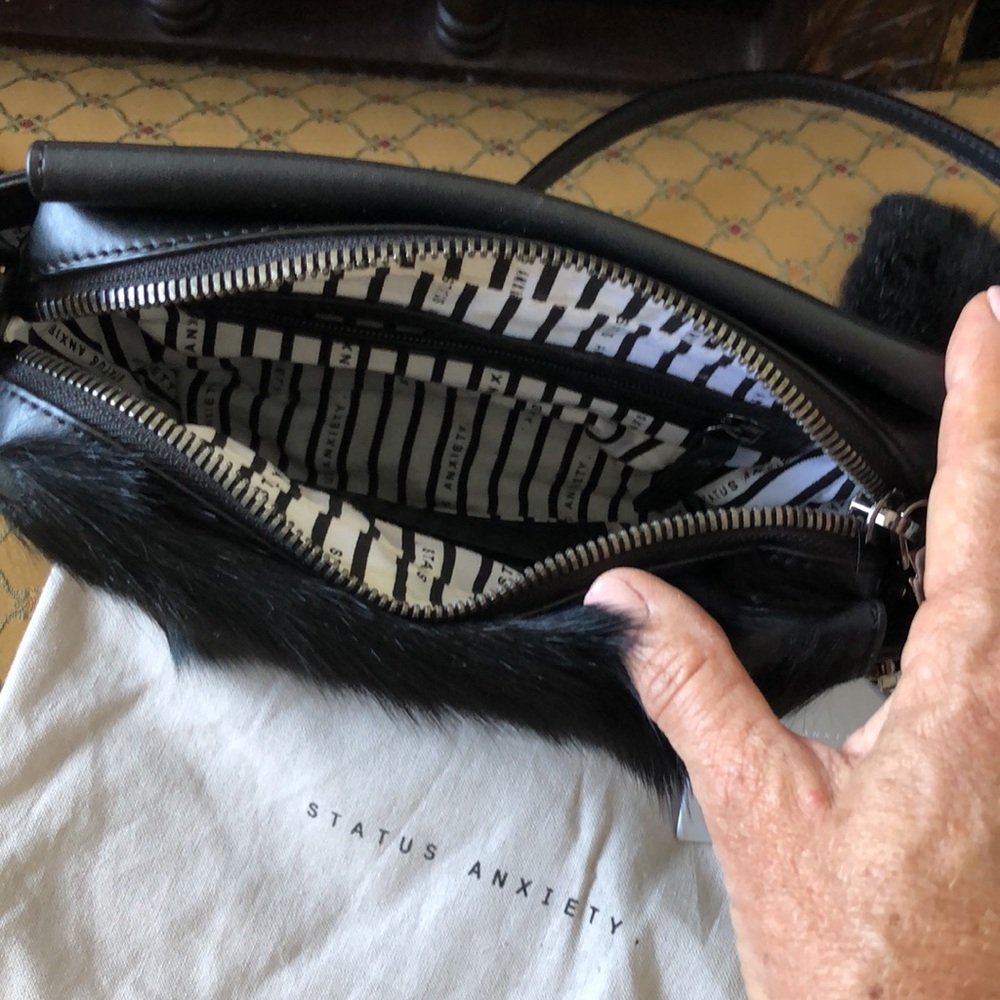 Status Anxiety The Ascendants Black/Black Fur Crossbody Bag - Picture 3 of 5